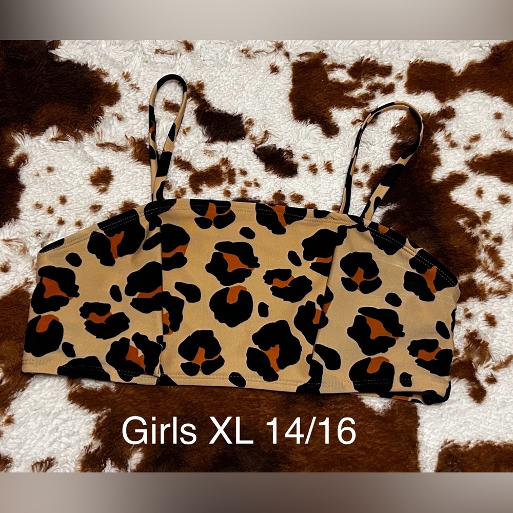Leopard Print Girls Two Piece Swim XL 14/16